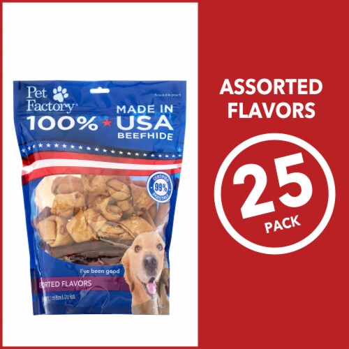 Pet Factory Made in USA Beefhide (Bones & Rolls) Beef & Chicken- 4-6", 25 Ct Perspective: top