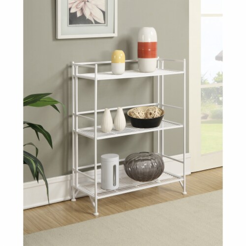 Convenience Concepts 8019W Designs-2-Go Extra Storage 3 Tier Wide Folding Metal Shelf, White Perspective: top