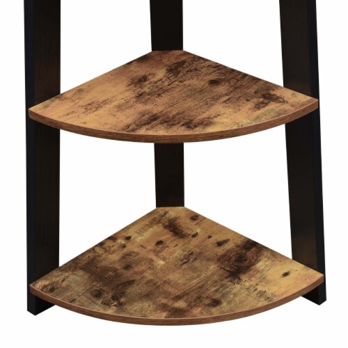 Newport Five-Tier Corner Bookshelf in Nutmeg Wood Finish with Black Wood Frame Perspective: top