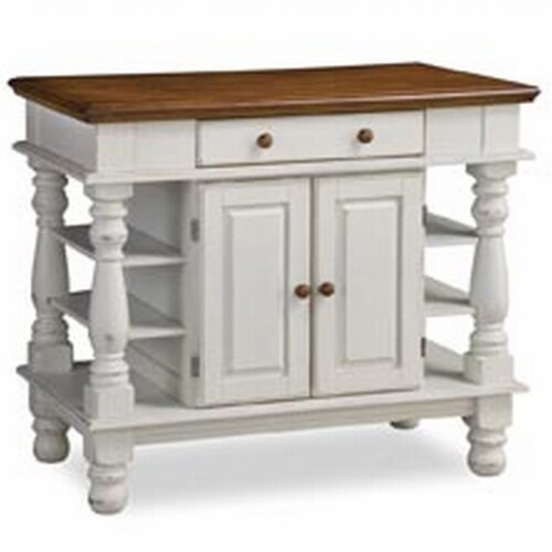 Homestyles Americana Off White Wood Kitchen Island with Storage and Open Shelves Perspective: top