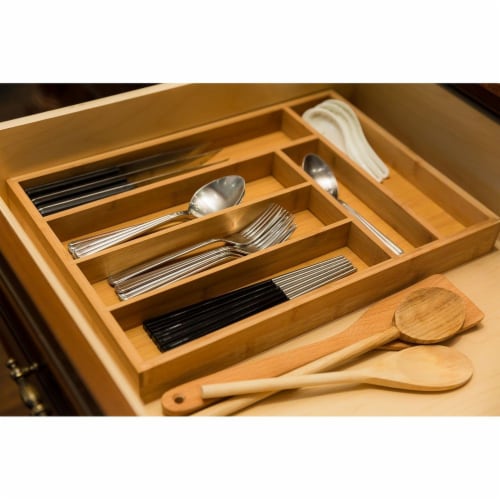 Large Silverware Drawer Organizer, Bamboo-Like Drawer Divider (17 x 12 x 2 In) Perspective: top