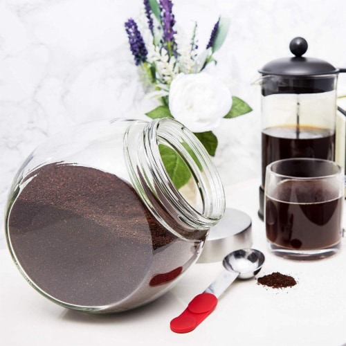 58 Ounce Glass Penny Jar with Magnetic Stainless Steel Lid and Scoop for Food Storage Perspective: top