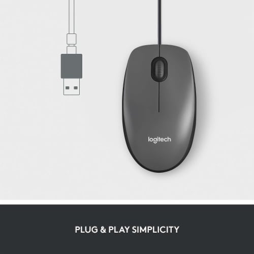 Logitech Corded Optical Mouse USB - Black Perspective: top