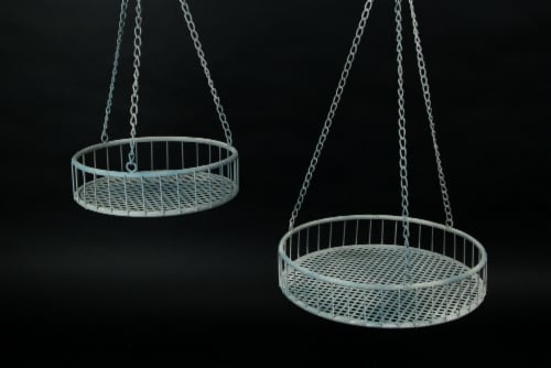 Set of 2 Weathered Gray Metal Mesh Hanging Plant Stands / Baskets Perspective: top
