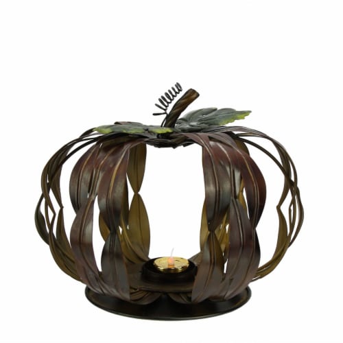 Napco 10 Brown and Green Pumpkin Thanksgiving Votive Candle Holder Perspective: top