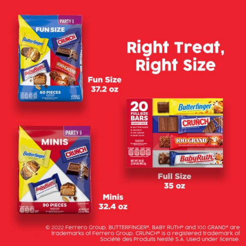 Butterfinger and Co. Bulk Chocolatey Candy Bag Mix of Mini Butterfinger CRUNCH and Baby Ruth Bars Perspective: top