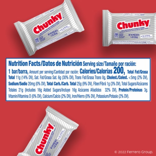 Chunky Milk Chocolate with Peanuts and Raisins Individually Wrapped Candy Bar Perspective: top