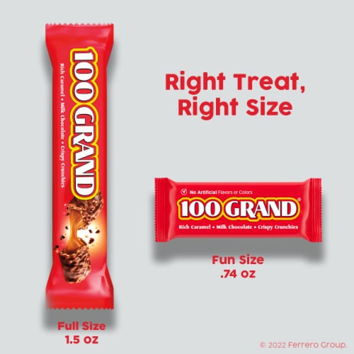 100 Grand Crispy Milk Chocolate with Caramel Fun Size Candy Bars Trick or Treat Candy Perspective: top