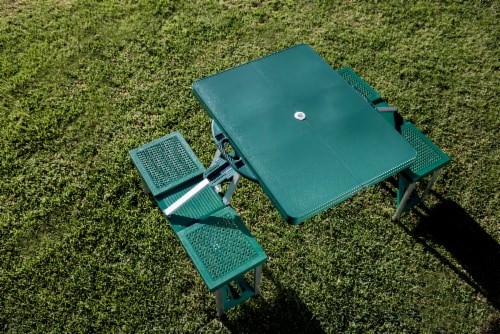 Picnic Table Portable Folding Table with Seats, Hunter Green Perspective: top