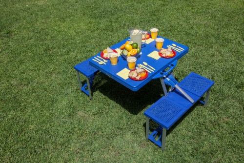 Picnic Table Portable Folding Table with Seats, Royal Blue Perspective: top
