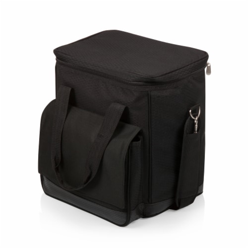 Cellar 6-Bottle Wine Carrier & Cooler Tote with Trolley, Black with Gray Accents Perspective: top