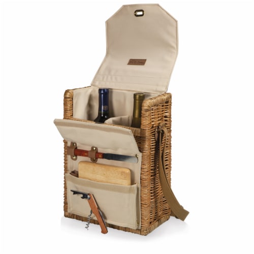 Corsica Wine & Cheese Picnic Basket, Beige Canvas Perspective: top