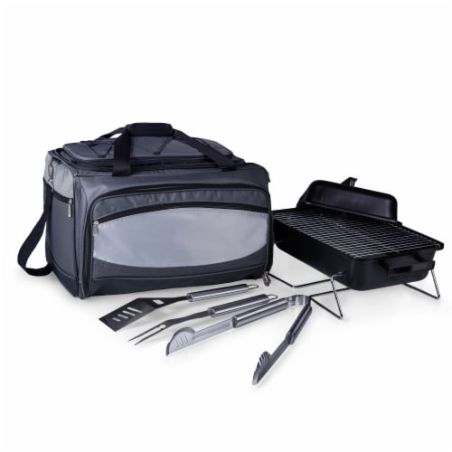 Buccaneer Portable Charcoal Grill & Cooler Tote, Black with Gray Accents Perspective: top
