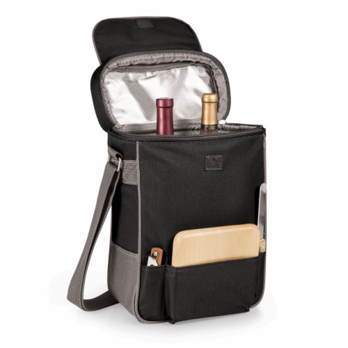 Duet Wine & Cheese Tote, Black with Gray Accents Perspective: top