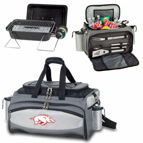 Arkansas Razorbacks - Vulcan Portable Propane Grill & Cooler Tote Perspective: top
