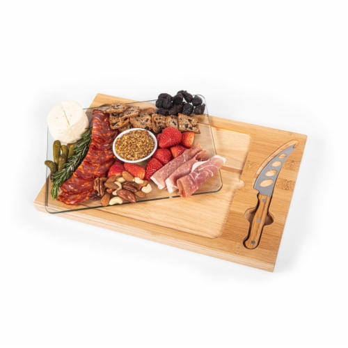 Icon Glass Top Cutting Board & Knife Set, Rubberwood & Bamboo Perspective: top
