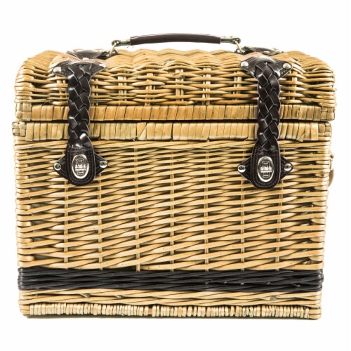 Yellowstone Picnic Basket, Brown with Beige & Red Accents Perspective: top