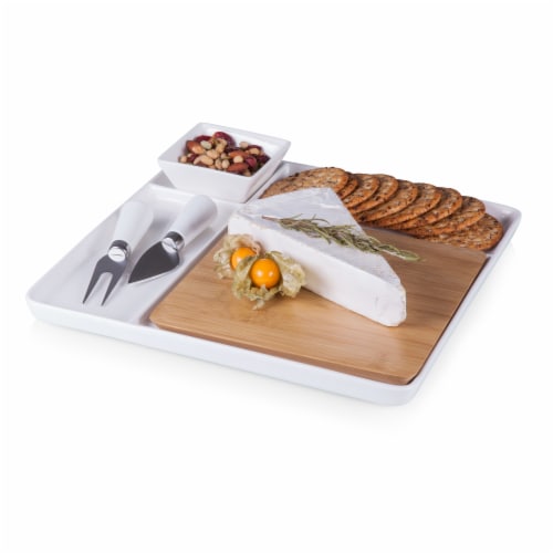 Peninsula Cutting Board & Serving Tray, Bamboo & White Porcelain Perspective: top