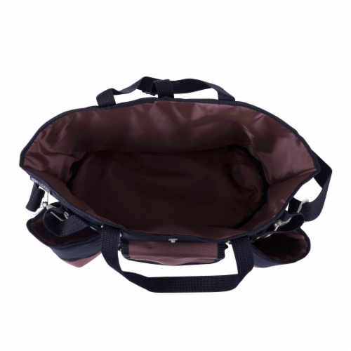 Wine Country Tote – Wine & Cheese Picnic Tote, Black with Burgundy Accents Perspective: top