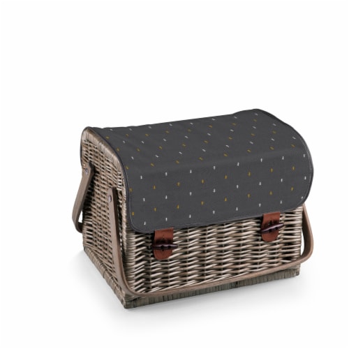 Kabrio Wine & Cheese Picnic Basket, Gray with Gold Accents Perspective: top