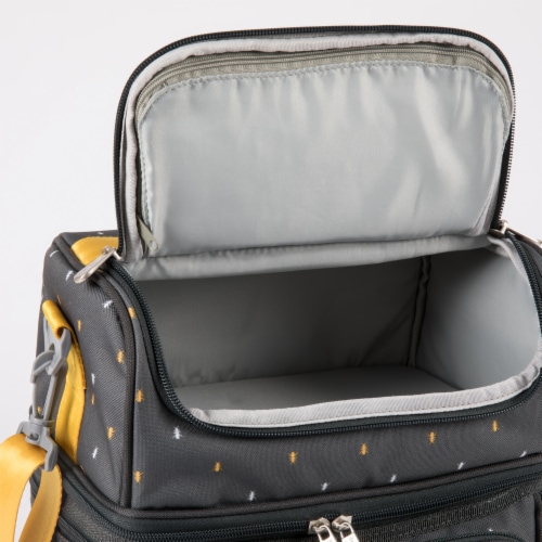 Pranzo Lunch Cooler Bag, Gray with Gold Accents Perspective: top