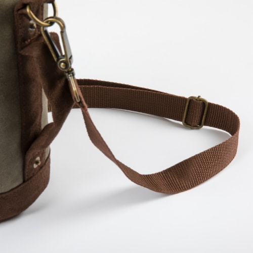 Insulated Growler Tote, Khaki Green with Brown Accents Perspective: top