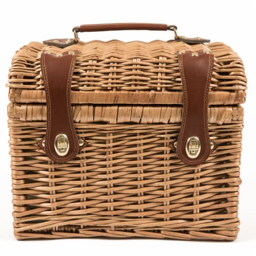 Napa Wine & Cheese Picnic Basket, Purple with Coral Pattern Perspective: top