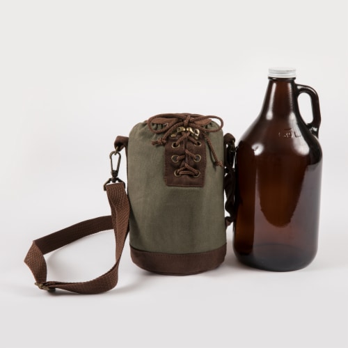 Insulated Growler Tote with 64 oz. Glass Growler, Khaki Green Perspective: top
