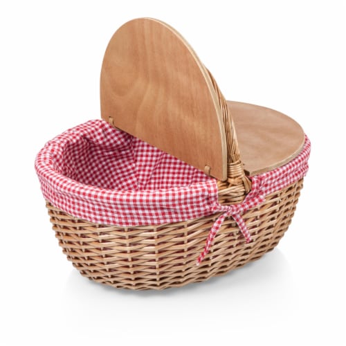 Country Picnic Basket, Red & White Gingham Pattern Perspective: top