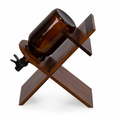 Growler Stand with 64oz Glass Growler, Acacia Wood Perspective: top