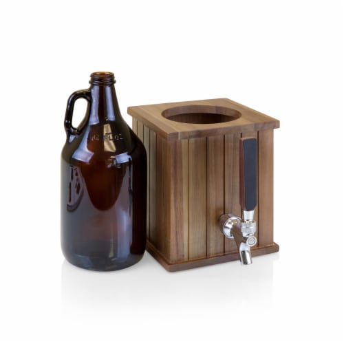 Growler Tap with 64 oz. Glass Growler, Acacia Wood Perspective: top