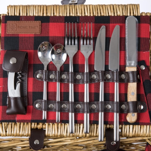 Somerset Picnic Basket, Red & Black Buffalo Plaid Pattern Perspective: top