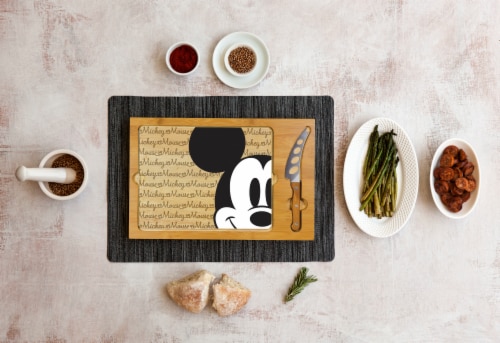 Disney Mickey Mouse - Icon Glass Top Cutting Board & Knife Set, Rubberwood & Bamboo Perspective: top