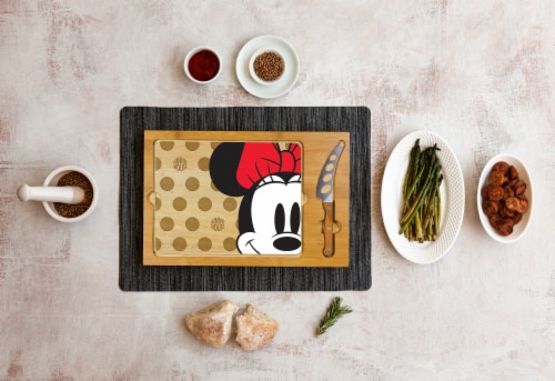 Disney Minnie Mouse - Icon Glass Top Cutting Board & Knife Set, Rubberwood & Bamboo Perspective: top