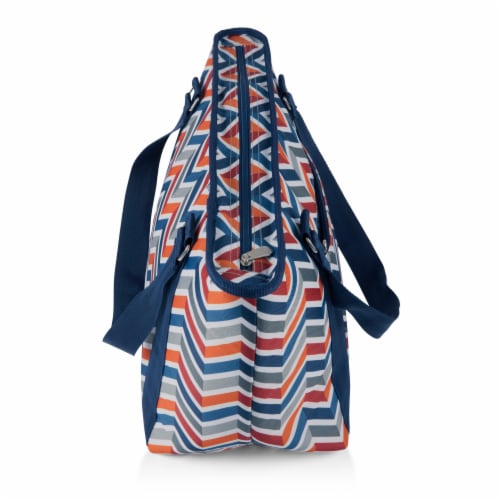 Topanga Cooler Tote Bag, Vibe Collection - Navy Blue, Orange, & Gray Pattern Perspective: top