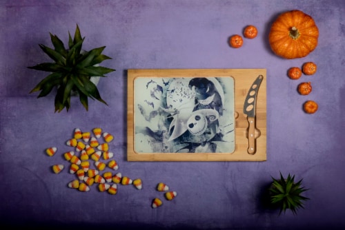 Disney Nightmare Before Christmas Jack & Zero - Icon Glass Top Cutting Board & Knife Set Perspective: top