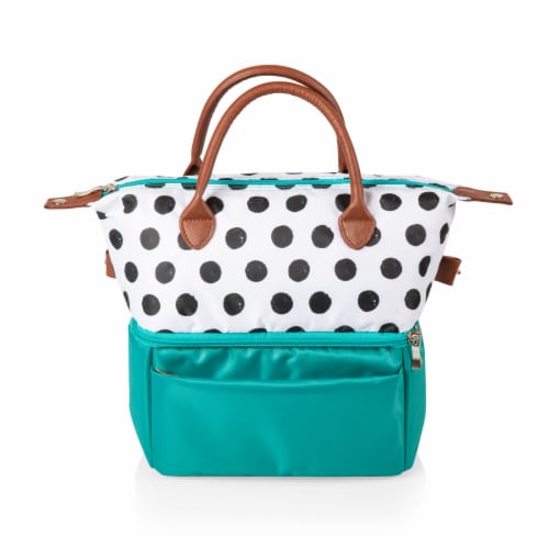 Urban Lunch Bag, Teal with Polka Dot Pattern Perspective: top