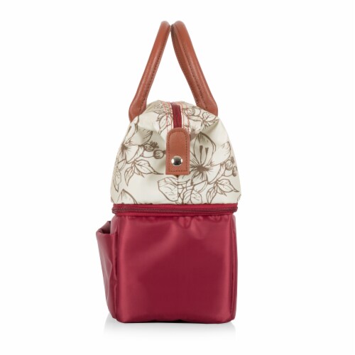 Urban Lunch Bag, Burgundy with Floral Pattern Perspective: top