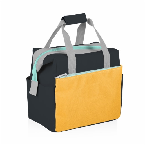On The Go Lunch Cooler, Mustard Yellow with Gray & Blue Accents Perspective: top