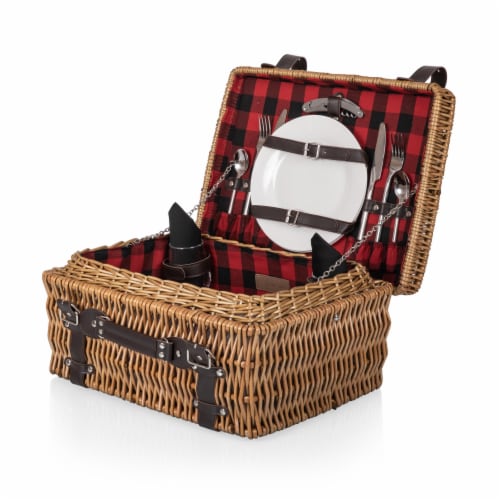 Champion Picnic Basket, Red & Black Buffalo Plaid Pattern Perspective: top