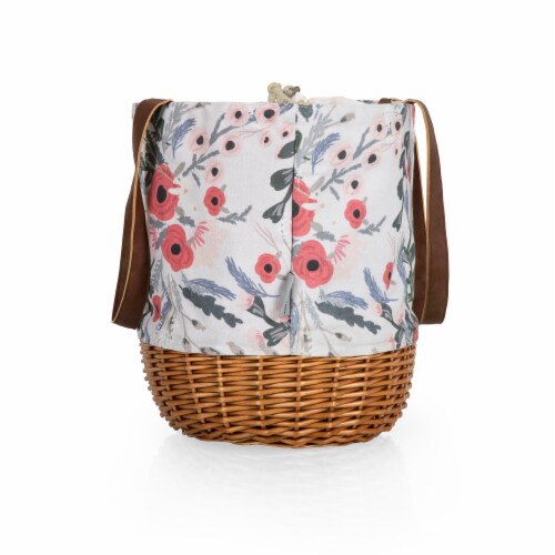 Coronado Canvas and Willow Basket Tote, Floral Pattern Perspective: top