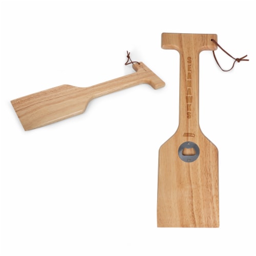 Seattle Seahawks - Hardwood BBQ Grill Scraper with Bottle Opener Perspective: top