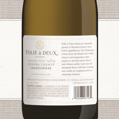 Folie a Deux Russian River Valley Chardonnay California White Wine 750 ml Perspective: top