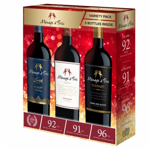 Menage a Trois Midnight Dark Red & Lavish Merlot California Red Blend Wine, 3 ct / 750 mL Ralphs