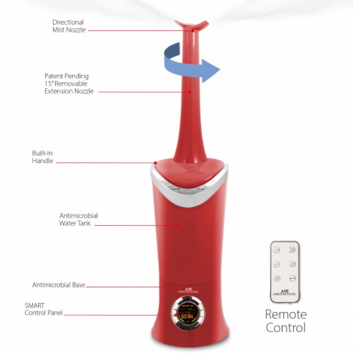 Air Innovations 701BA Ultrasonic Cool Mist Aromatherapy Digital Humidifier, Red Perspective: top