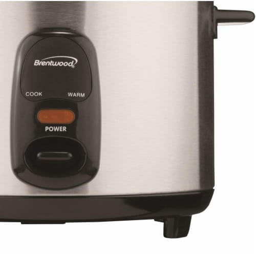 Brentwood TS-15 8 Cup Stainless Steel Rice Cooker with Measuring Cup and Spatula Perspective: top
