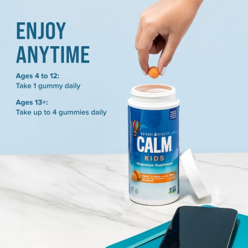 Natural Vitality CALM Kids Sweet Citrus Flavored Magnesium Supplement Gummies Perspective: top