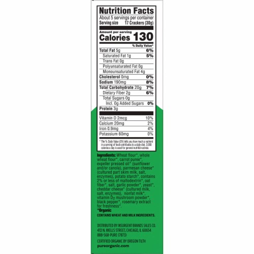 Kellogg's® Pure Organic Parmesan Garlic Snack Crackers Made with Cheese and Veggies Perspective: top
