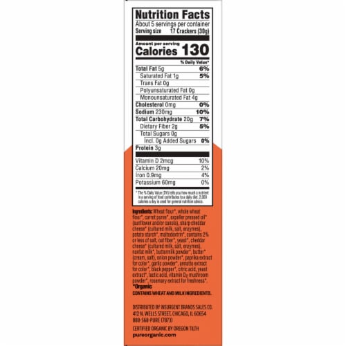 Kellogg's® Pure Organic Double Cheddar Snack Crackers Made with Cheese and Veggies Perspective: top