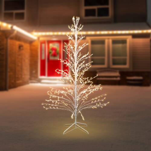 Northlight 6' White Lighted Christmas Cascade Twig Tree Outdoor Decoration - Clear Lights Perspective: top
